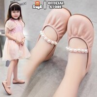 SUGE Phong Cách Hàn Quốc Hoa Ngọc Trai giày búp bê bé gái Da Đế Bằng Đơn Giản Màu Trơn Đế Mềm Thoải Mái Giày Trẻ Em 3-15 Tuổi
