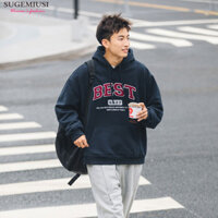 Sugemiusi [Áo có mũ trùm đầu nam] Áo nỉ nam có mũ trùm đầu Hàn Quốc Áo nỉ nam cỡ lớn có mũ trùm đầu rộng