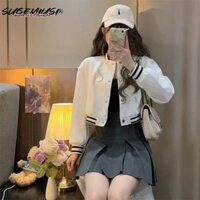 Sugemiusi Áo Khoác Bóng Chày Ngắn Màu Đen Thời Trang Mùa Thu Cao Cấp Dễ Phối Đồ Phong Cách Mới Cho Nữ