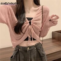 Sugemiusi Áo Khoác Cardigan Dệt Kim Mỏng Dây Rút Trước Và Sau Chống Nắng Mùa Hè Cho Nữ