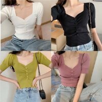 SUGEMIUSI  Áo Thun Dệt Kim Cổ Chữ V Khoét Sâu Gợi Cảm Phong Cách Mới Mùa Hè