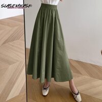 Sugemiusi Chân Váy Dài Qua Gối Ôm Eo Co Giãn Màu Trơn Thời Trang Mùa Hè Cho Nữ