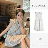 Sugemiusi Mùa Hè Nấm Cạnh Cổ Tròn Búp Bê Cổ Ngọt Ngào Giảm Tuổi Hoa Váy Ngắn Đầm Nữ