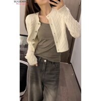 Sugemiusi Nhẹ Nhàng Mùa Xuân Top Nữ Màu Kẹo Xoắn Áo Len Cardigan Retro Preppy Phong Cách Ngắn Dệt Kim Áo Khoác Nhỏ