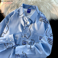 Sugemiusi Nữ Chất Lượng Cao Áo Sơ Mi Phong Cách Nhật Bản Mặt Dây Chuyền Áo Sơ Mi Niche Hoạt Hình Gấu Dài Tay Áo Sơ Mi Nữ Thu Đông Rời Cặp Đôi Áo Sơ Mi Trắng Hợp Thời Trang