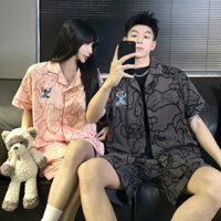 Sugemiusi Phong Cách Hàn Quốc Cặp Đôi Bộ Đồ Ngủ Nữ Xuân Thu Phong Cách Băng Lụa Tay Ngắn Dễ Thương Khâu Nam Influencer Phong Cách Homewear Nữ Mùa Hè