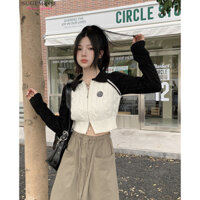 Sugemiusi Retro Áo Len Ngắn Áo Khoác Thiết Kế Mỏng Hơn Nhìn Hai Đầu Dây Kéo Ve Áo Dệt Kim Cardigan Top