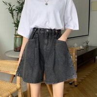 Summer 2022 Korean version large size fat mm THIN High Waist Wide Leg middle pants women's loose straight tube Jeans Shorts