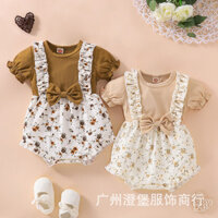 Summer New Girls' Newborn Baby One-Piece Baby Bodysuit Full Moon Romper Floral Bow Fake Two Pieces Triangle Rompers XRFR