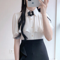 Summer new white top girls' short sleeve shirt versatile fashion temperament base shirt bow chiffon shirt