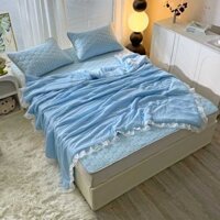 Summer Solid Blue Core Cool Quilts Ice Silk Air Conditioner Quilt Washable Comforter Blanket  b