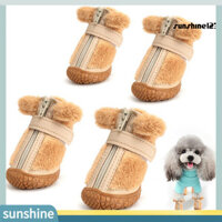 [Sun] 4 Giày Thú Cưng Thoải Mái Mùa Đông Sang Trọng Booties Dây Kéo Đóng Cửa Chống Trượt Chó Bảo Vệ Chân Để Đi Bộ Ngoài Trời
