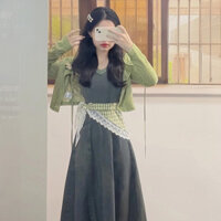 Sun Protection Dress Two Pieces for Petite Women+Vintage Women's Set Hollow Out Waist Knitted Cardigan Camisole Denim Sweet