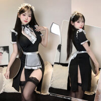 SUN SHOP Pure Desire Private Pet Little Maid Cosplay Flirting Sexy Lingerie Exposing Chest and Hips No Need to Take Off Uniform Temptation Set