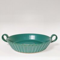 SUN - Tô sứ cạn vân sọc có quai màu xanh 24cm
