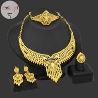 Sunborui 4 Cái / bộ 24k Mạ Vàng Cô Dâu Vòng Cổ Bông Tai Vòng Tay Ấn Độ Nữ Bộ Trang Sức VN