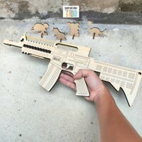 Súng Gỗ Bắn Thun Mẫu M416 Món Đồ Chơi Handmade Tuyệt Vời Có Tặng Kèm Đế Tập