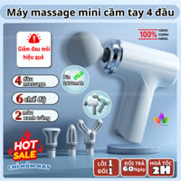 Súng massage mini cầm tay 4 đầu, Máy massage cầm tay mini cao cấp, máy đấm lưng nhỏ gọn 6 chế độ