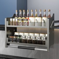 Súng Màu Xám Bếp Treo Tủ Kéo-Down Nâng Giỏ Tủ Trên Dưới Đệm Mở Cửa Giá Giỏ Gia Vị