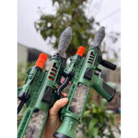 Súng Pin Đồ Chơi Điện Ánh Sáng, phun khói, chiếu đèn Nhạc Lính Quân Sự Bắn Súng Hành Động Bé Yêu Có Dây Đeo Tặng Kèm Pin
