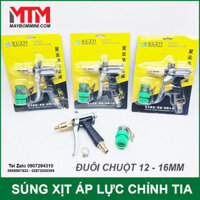 Súng xịt áp lực rửa xe tưới cây kim loại chỉnh tia đuôi chuột 12-16mm