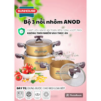 [Sunhouse] BỘ 3 NỒI NHÔM ANOD SH6634