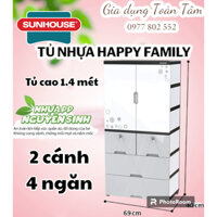 [Sunhouse] Tủ nhựa cao 1.4 mét, 2 cánh, 4 ngăn