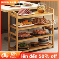 SUNNY BIERE Kệ Nguyên Liệu Nước Lẩu Kệ Gia Vị Để Bàn Nhà Bếp Mặt Tre Loại 3 4 5 Tầng