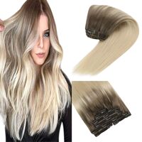 Sunny Blonde Ombre Hair Extensions Clip in 16 inch Human Hair Blonde Clip in Hair Extensions Ombre Balayage Golden Blonde Mix Blonde 7pcs 120g