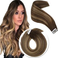 Sunny Brown to Blonde Tape in Extensions-Seamless Hair Extensions Tape in Balayage Human Hair #4/27/4 20pcs 50g 24inch Skin Weft Tape in for Women