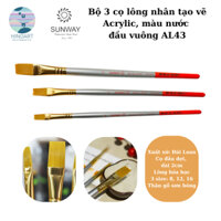 Sunway Bộ 3 cọ lông nhân tạo vẽ Acrylic, màu nước đầu vuông AL43