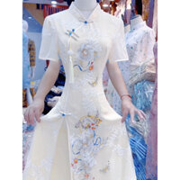 Sườn Xám 2024 mới phong cách Trung Quốc trang phục nữ cao cấp thời trang phong cách Tây che da thon gọn trẻ trung váy liền Phong Cách Hot Douyin