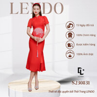 Sườn Xám Cách Tân LENDO Tay Ngắn Cổ Tàu Chất Tơ Họa Tiết Hoa Sơn Trà S230831