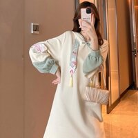 Sườn xám cách tân nữ hán phục đầm sườn xám truyền thống trắng dáng xuông mùa thu đông từ 45 - 70kg