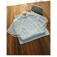 Sườn xám cách tân nữ hán phục đầm sườn xám truyền thống váy sườn xám Ren xanh cao cấp dáng ôm xẻ tà mùa hè từ 45--60 kg