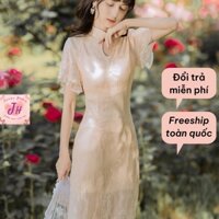 Sườn xám cách tân nữ, váy cách tân, hán phục cách tân, đầm sườn xám vải ren 2 lớp, tay cánh tiên, mùa hè