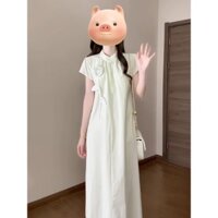 Sườn Xám Cách Tân Phong Cách Trung Quốc, Váy Liền Xanh Bạc Hà,Váy Dài Khí Chất Cao Cấp Mẫu Mới Mùa Hè Cho Nữ