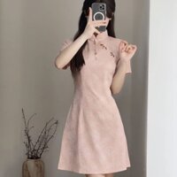 Sườn Xám Ngắn Tay Xinh Đẹp Màu Hồng Váy Liền Cách Tân Phong Cách Trung Quốc Trẻ Trung Cho Thiếu Nữ Khí Chất Cổ Điển Ôm
