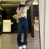 Super Cute Kitty Cat Short Sleeve Shirt T Women's T-shirt+Korean Style Embroidered Doll Youthful Straight Leg Jeans Long Pants