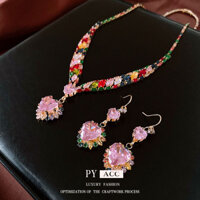 [Super Flash Zircon] Vòng cổ tình yêu Zircon xuyên biên giới Chuỗi xương đòn cổ điển Instagram Âu Mỹ Bộ Bông tai trang sức thích hợp cao cấp sang trọng nhẹ 3.25