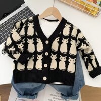 SUPER KIDS Áo len cardigan bé trai Áo khoác thời trang dành cho trẻ em vừa và nhỏ Áo len cổ chữ V phong cách Hàn Quốc dành cho trẻ em