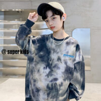 SUPER KIDS Áo nỉ nhuộm cà vạt bé trai Áo mát mẻ cho trẻ em Áo sơ mi đáy vừa đến cỡ lớn dành cho bé trai