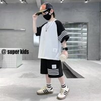 SUPER KIDS Set Áo Thun Tay Ngắn + Quần Dài Phong Cách Hàn Quốc Cho Bé Trai