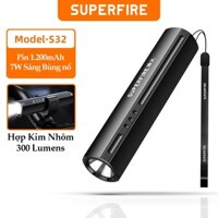 SUPERFIRE 7W Đèn pin LED ngoài trời Đèn pin chống nước siêu sáng được xây dựng Pin sạc 1200mAh Cắm trại Đèn pin điện S32
