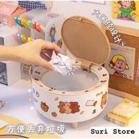 [Suri Store] Thùng Rác tròn  Mini, Có Nắp Ấn Để Bàn Siêu Dễ Thương