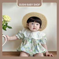 sushibabyshop Body hoa xanh cổ ren cho bé gái bộ đồ liền thân sơ sinh váy công chúa đầm mùa hè mềm mát