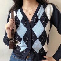 SUXI Áo Khoác Cardigan Dệt Kim Tay Dài Cổ Chữ V Họa Tiết Sọc Ca Rô Thời Trang Mùa Thu Cho Nữ
