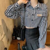 SUXI Áo sơ mi tay dài dáng rộng họa tiết kẻ sọc caro thời trang mùa thu Hàn Quốc trẻ trung năng động cho nữ