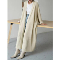 Suxi Màu Trơn Retro Pháp Rời Thu Đông Mới Dài Tay Dệt Kim Cardigan Nữ Trung Đến Dài Áo Len 240927