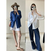 Suxi Pháp Retro Cotton Và Vải Lanh Áo Sơ Mi Rời Cổ Dài Tay Áo Sơ Mi Nữ Top 240802